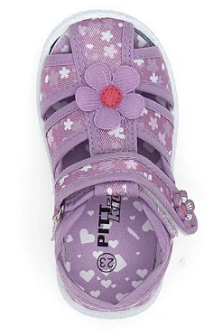 Sandali Viola Morbidi con Fiorellini e Velcro PITT KIDS PK2876A