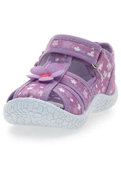 Sandali Viola Morbidi con Fiorellini e Velcro PITT KIDS PK2876A
