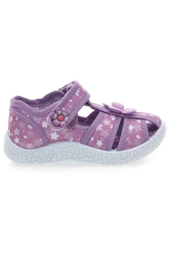 Sandali Viola Morbidi con Fiorellini e Velcro PITT KIDS PK2876A