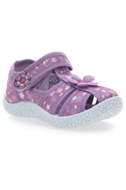 Sandali Viola Morbidi con Fiorellini e Velcro PITT KIDS PK2876A