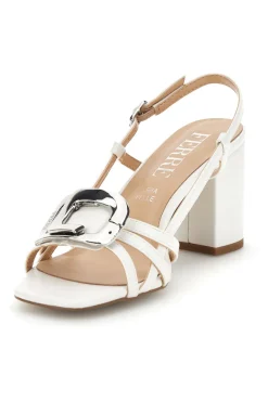 Sandalo bianco con tacco e sottopiede in pelle Ferre F884