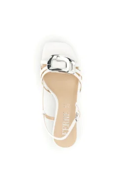Sandalo bianco con tacco e sottopiede in pelle Ferre F884