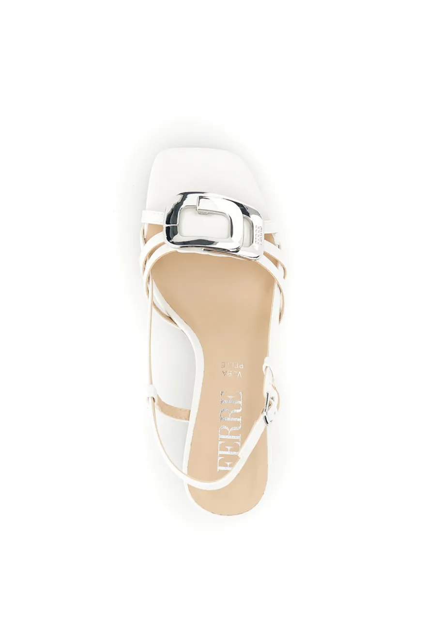 Sandalo bianco con tacco e sottopiede in pelle Ferre F884