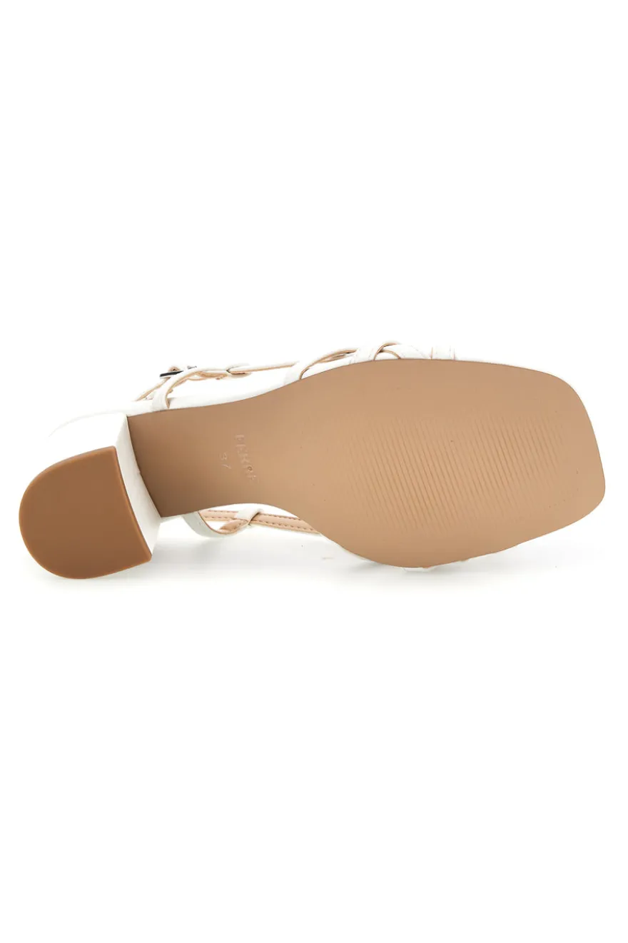 Sandalo bianco con tacco e sottopiede in pelle Ferre F884