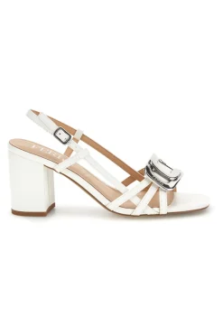 Sandalo bianco con tacco e sottopiede in pelle Ferre F884