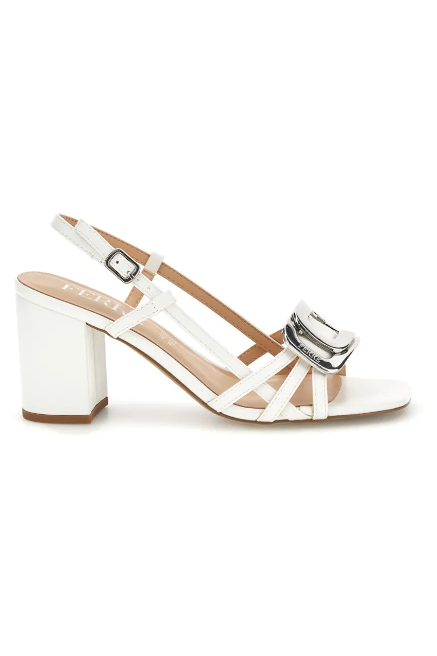 Sandalo bianco con tacco e sottopiede in pelle Ferre F884