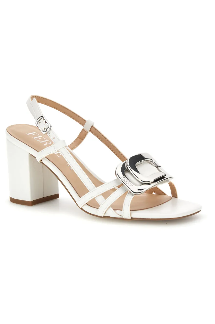 Sandalo bianco con tacco e sottopiede in pelle Ferre F884