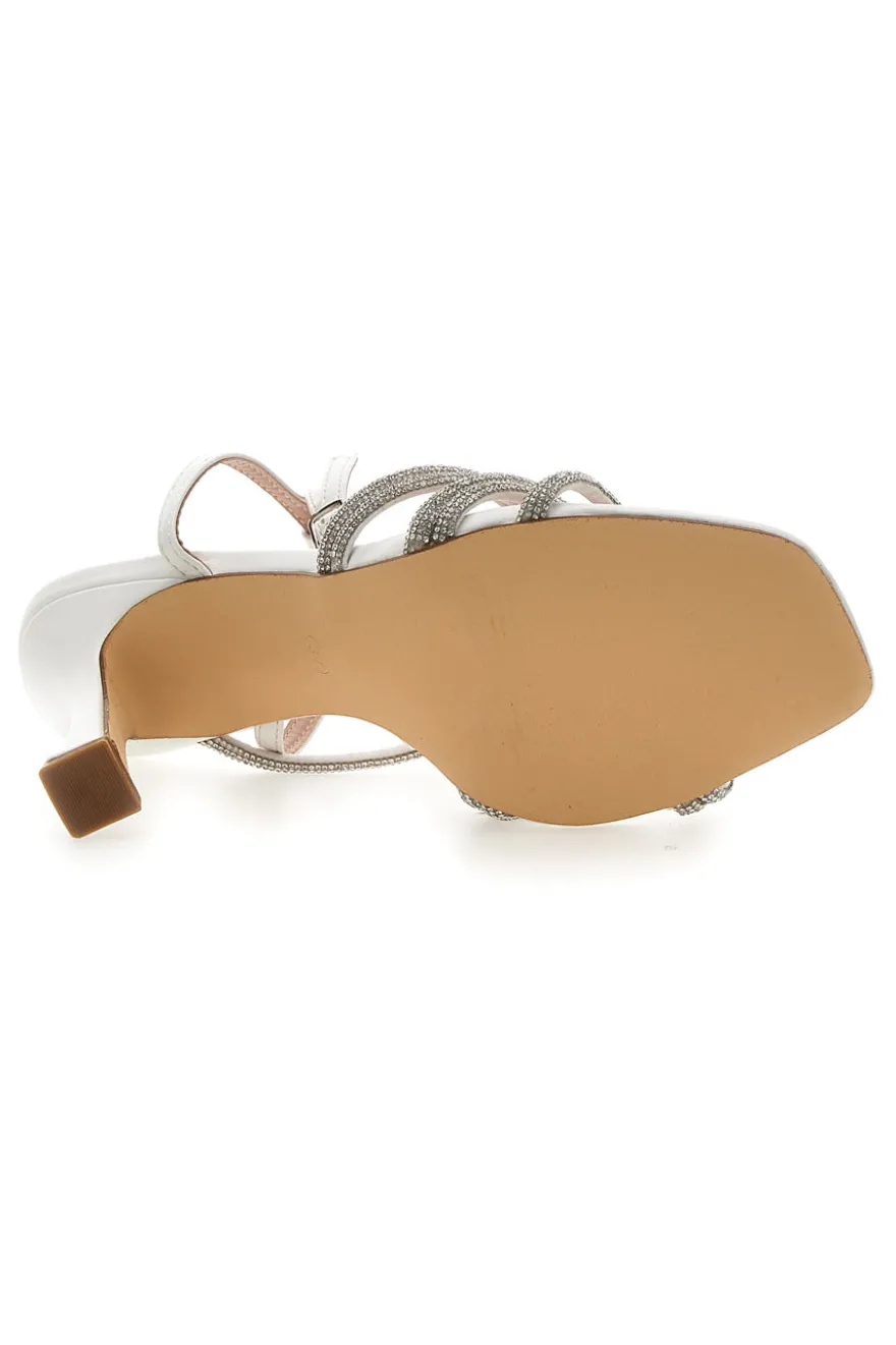Sandalo Gioiello Bianco Con Strass e Tacco Alto FIRST LADTY P538