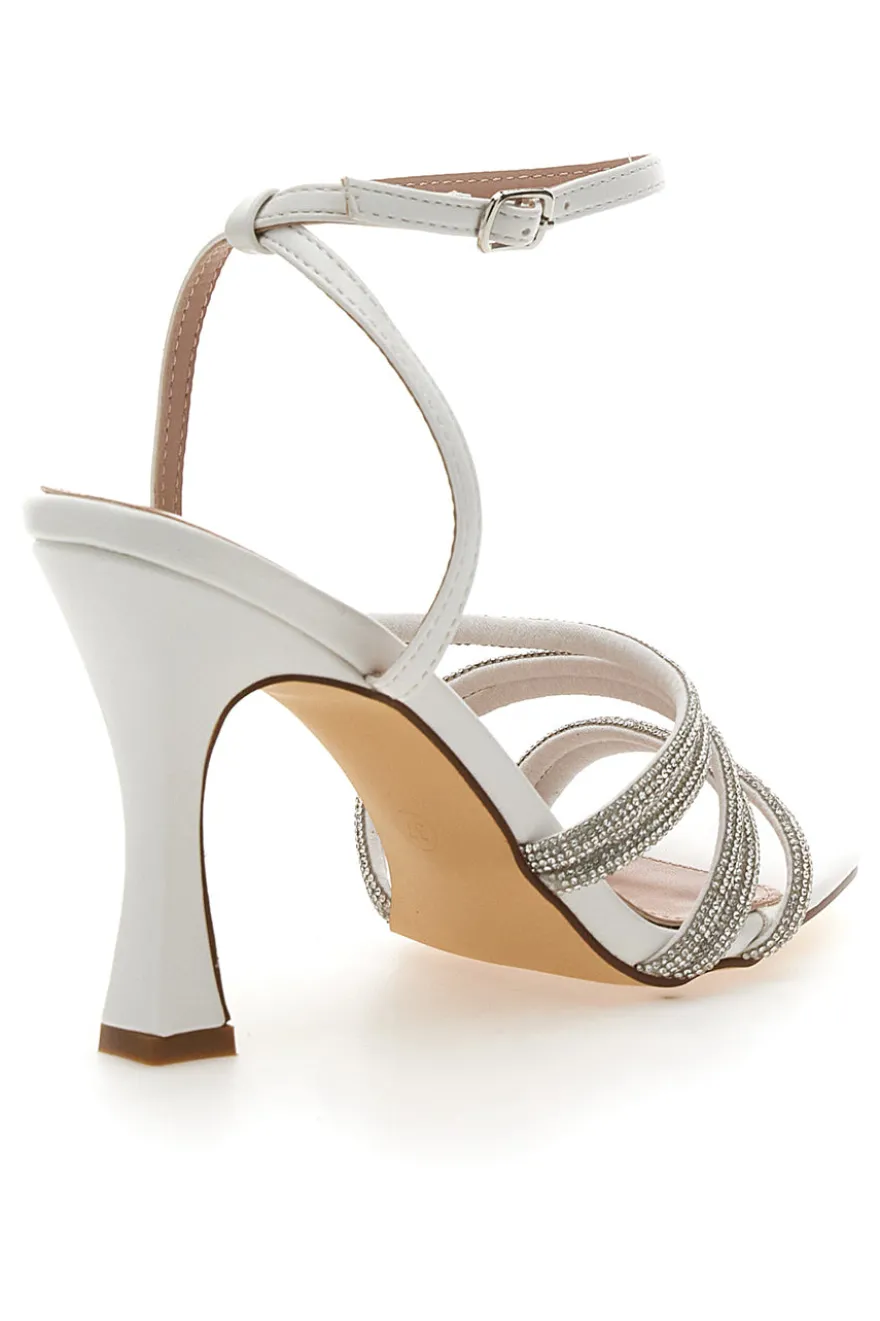Sandalo Gioiello Bianco Con Strass e Tacco Alto FIRST LADTY P538