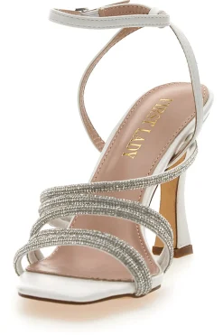 Sandalo Gioiello Bianco Con Strass e Tacco Alto FIRST LADTY P538