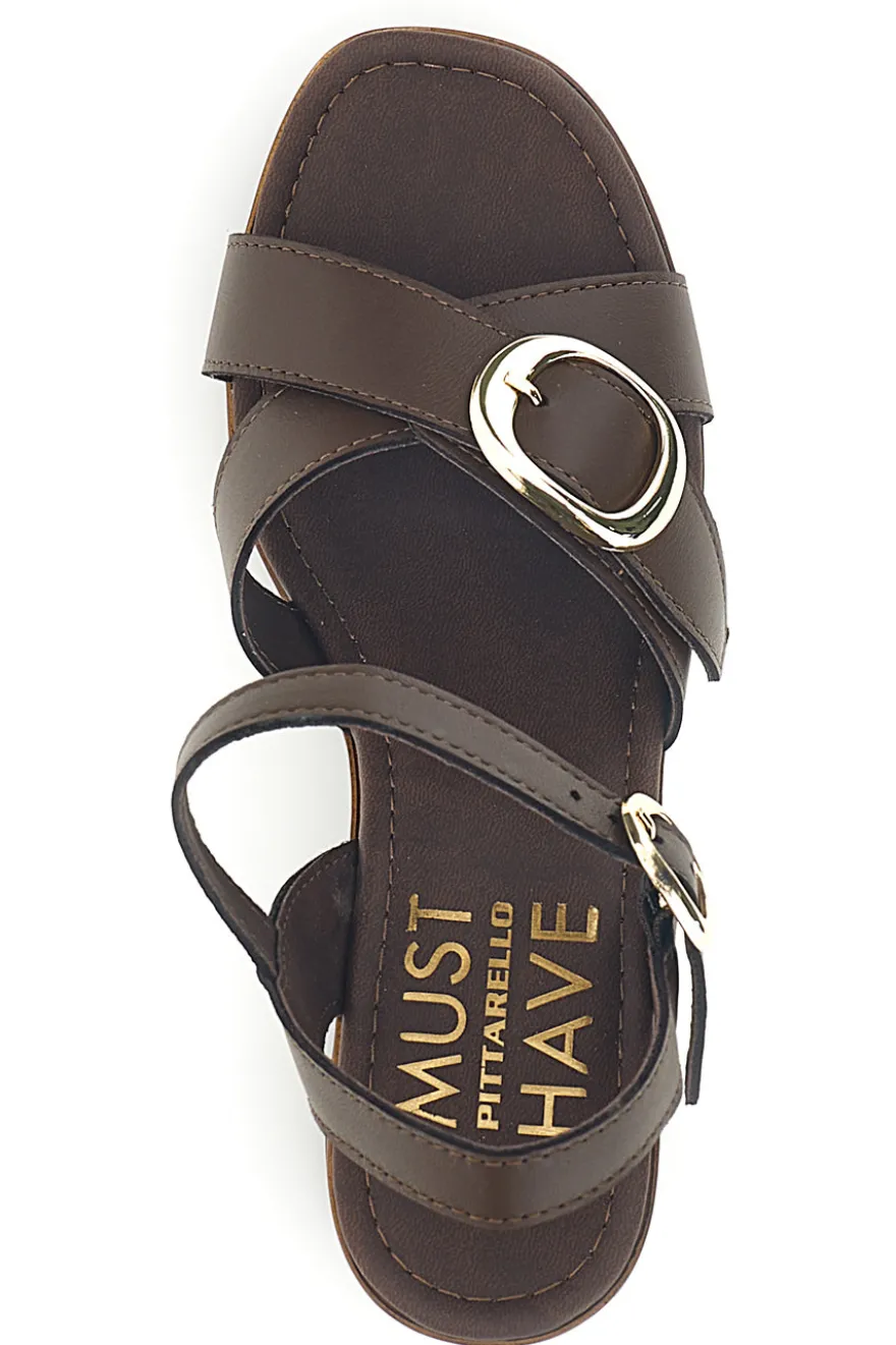 Sandalo marrone in pelle con tacco Pittarello Must Have 11927