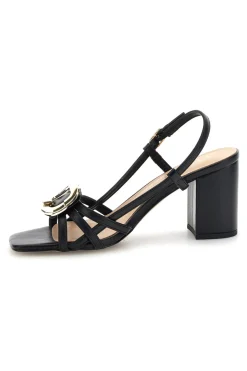 Sandalo nero con tacco e sottopiede in pelle Ferre F884