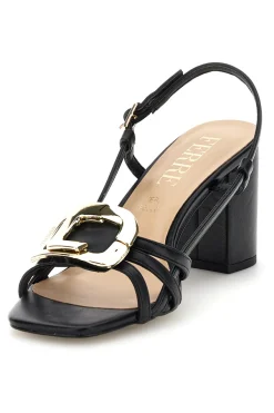 Sandalo nero con tacco e sottopiede in pelle Ferre F884