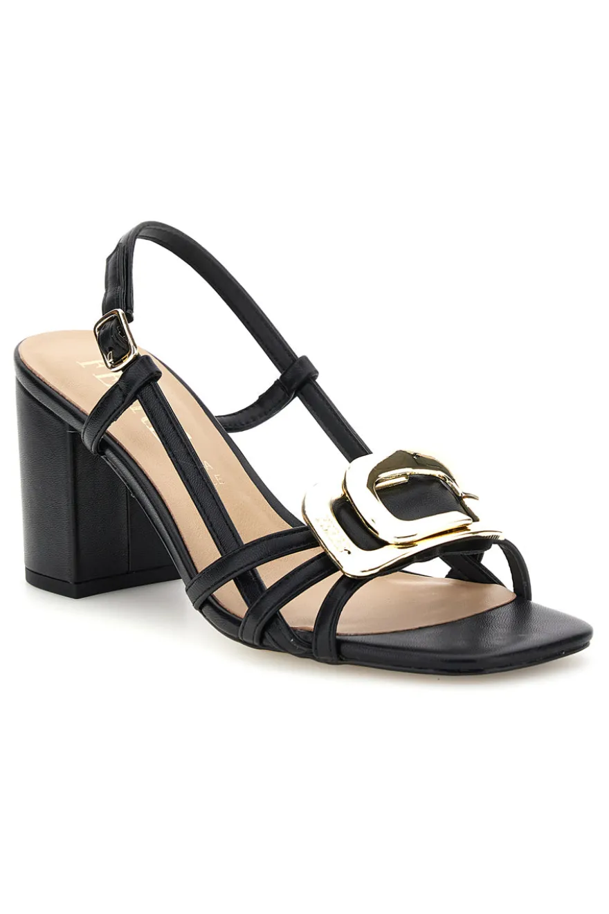 Sandalo nero con tacco e sottopiede in pelle Ferre F884