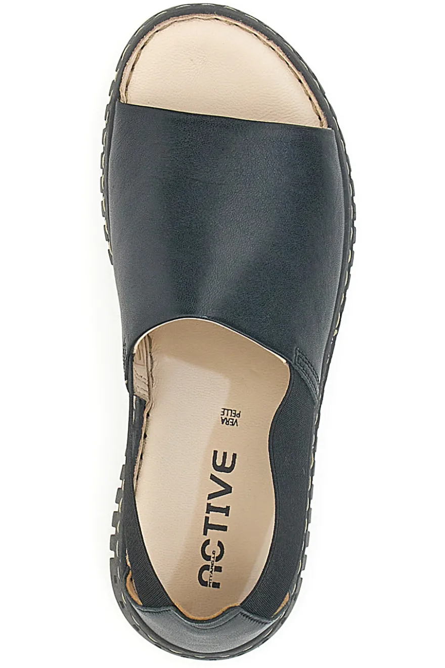 Sandalo nero in pelle con elastici latelali Pittarello Active 2401