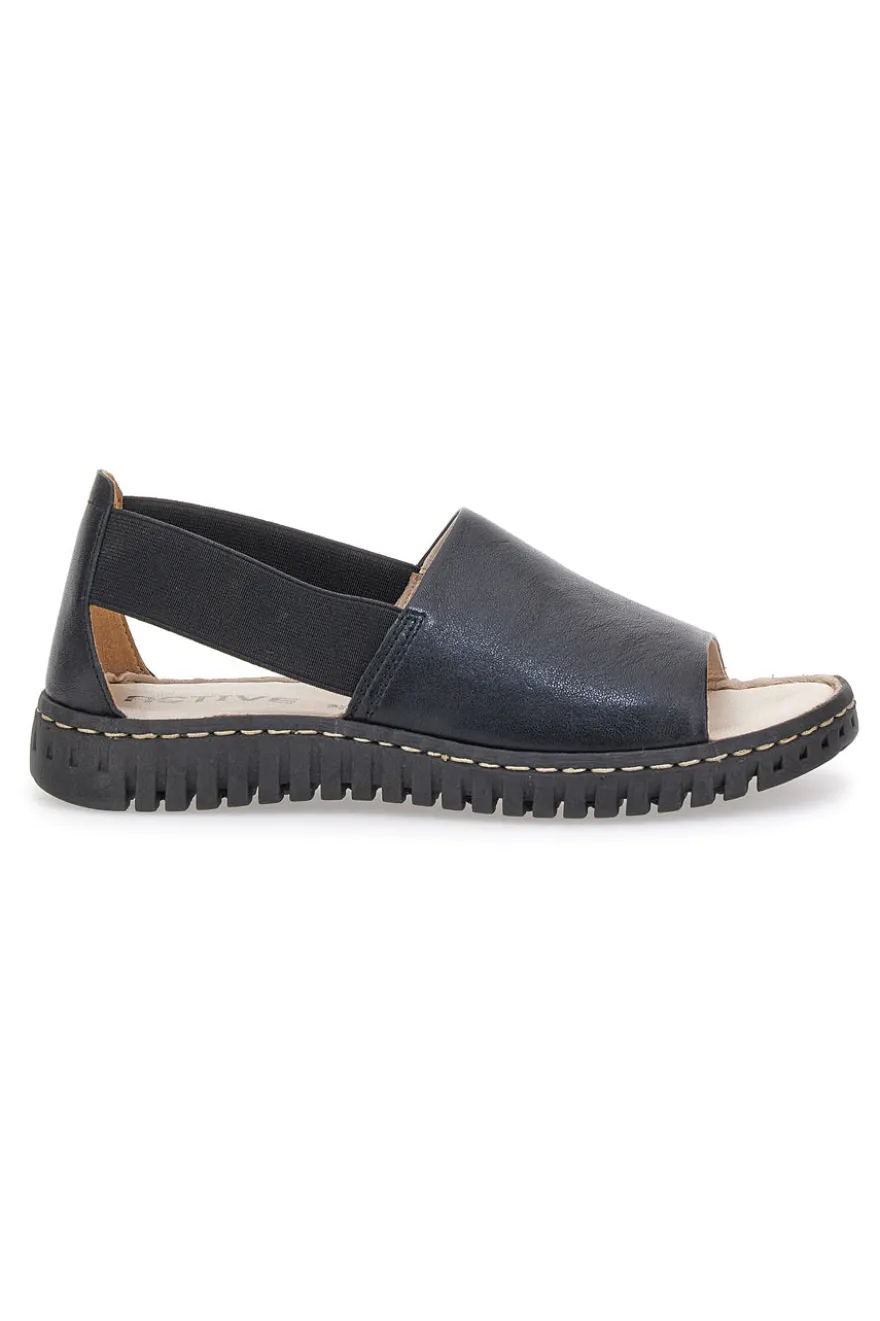 Sandalo nero in pelle con elastici latelali Pittarello Active 2401