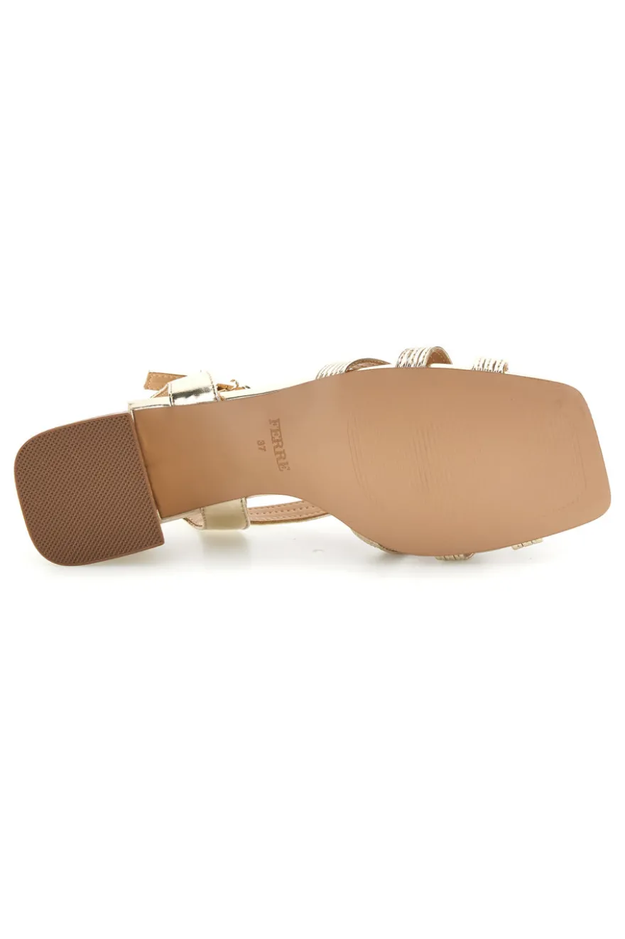 Sandalo oro con tacco e sottopiede in pelle Ferre F872