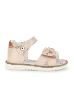 Sandalo Rosa Cipria Metallizzato con Applicazione Floreale e Strappo Grazie Girl 23012