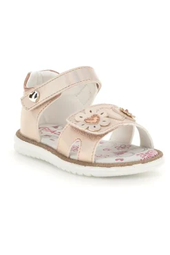 Sandalo Rosa Cipria Metallizzato con Applicazione Floreale e Strappo Grazie Girl 23012