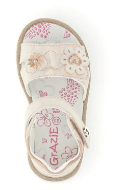 Sandalo Rosa Cipria Metallizzato con Applicazione Floreale e Strappo Grazie Girl 23012