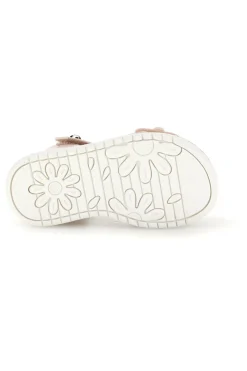 Sandalo Rosa Cipria Metallizzato con Applicazione Floreale e Strappo Grazie Girl 23012