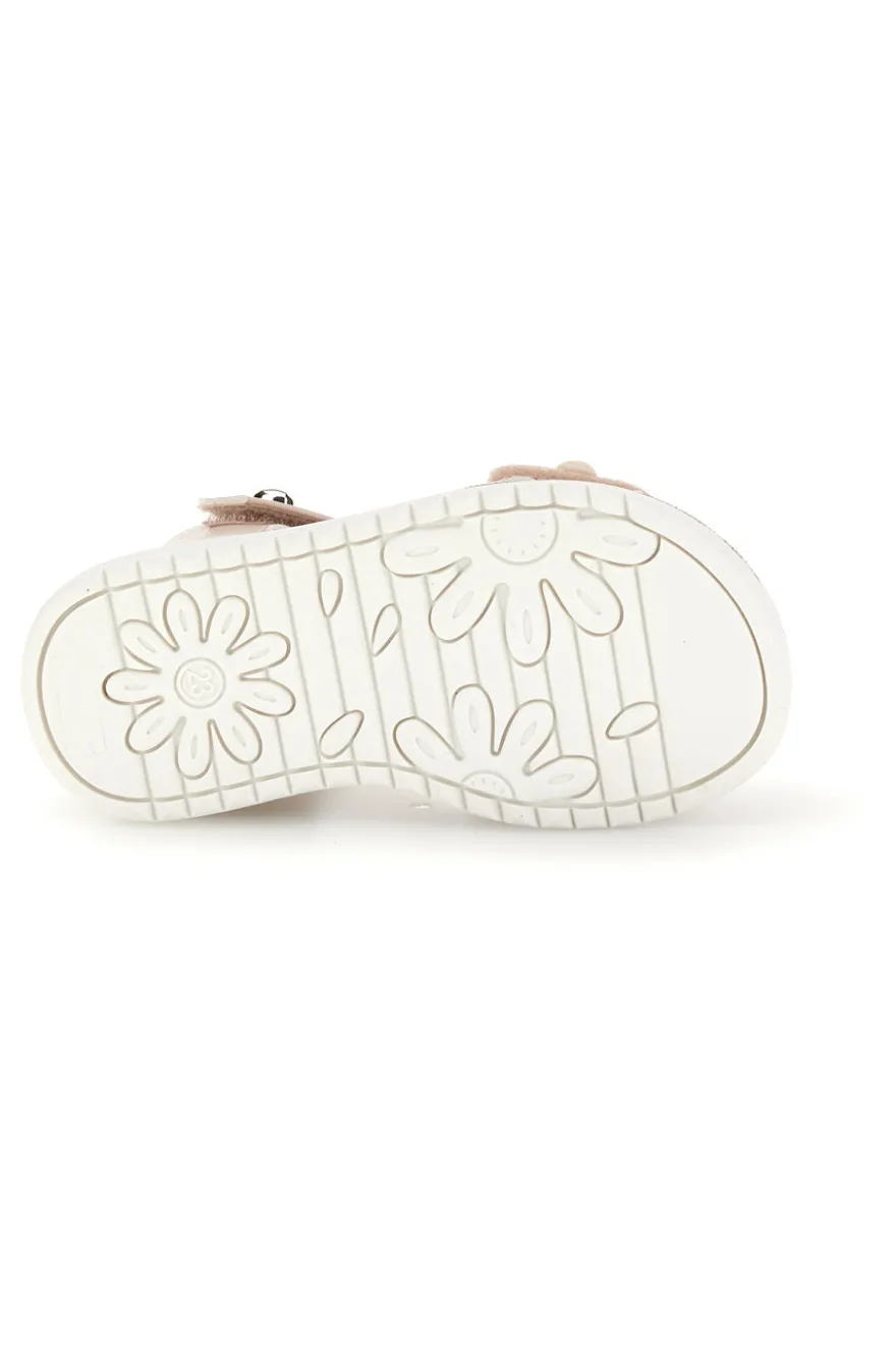 Sandalo Rosa Cipria Metallizzato con Applicazione Floreale e Strappo Grazie Girl 23012