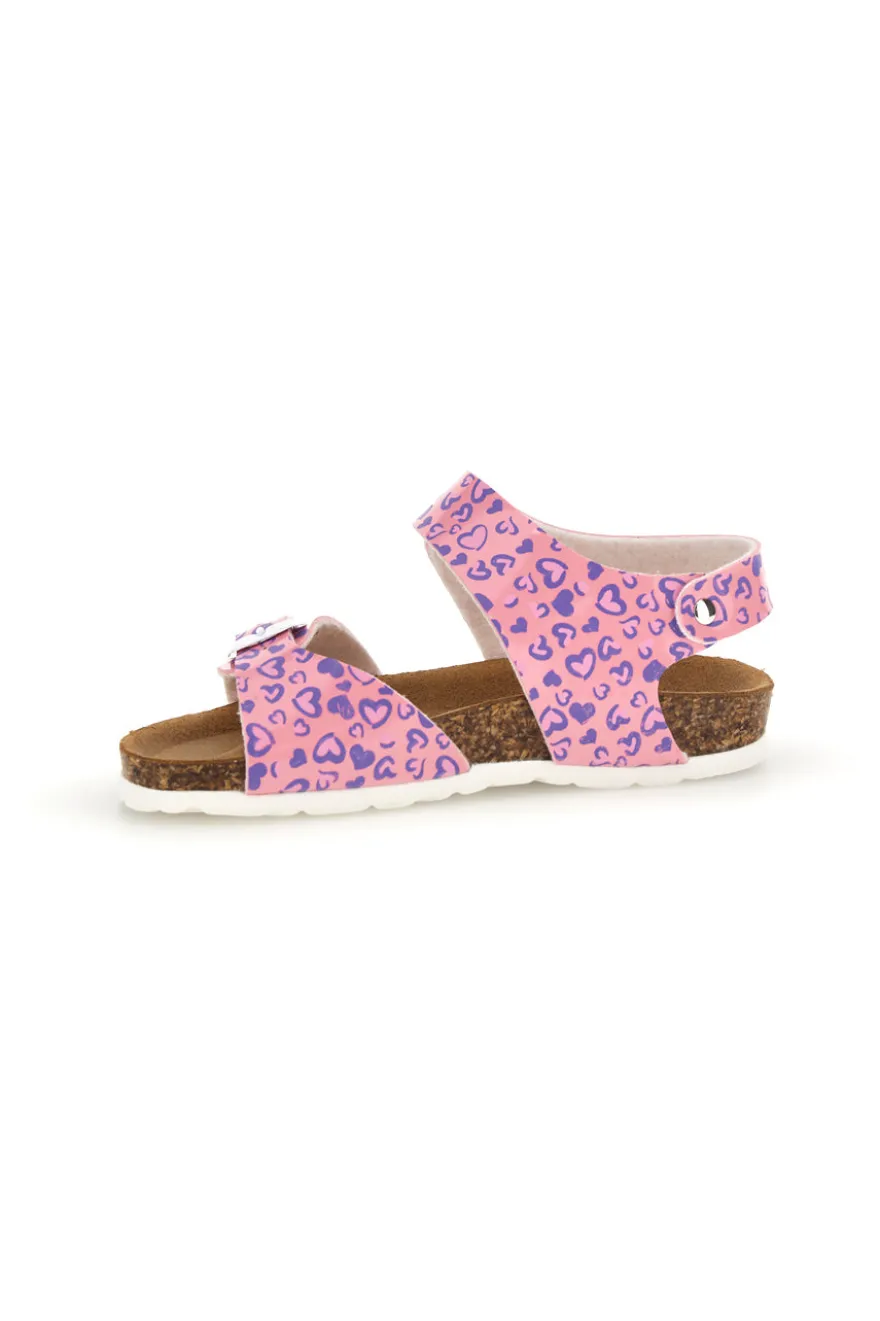 Sandalo Rosa con Stampa Cuori e Plantare in Sughero Pitt Kids 45289CUV