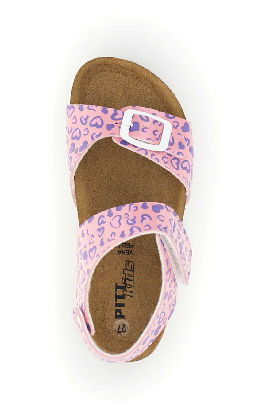 Sandalo Rosa con Stampa Cuori e Plantare in Sughero Pitt Kids 45289CUV