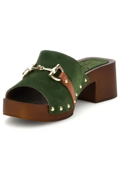 Sandalo verde in pelle con tacco e borchie Pittarello Must Have 11938