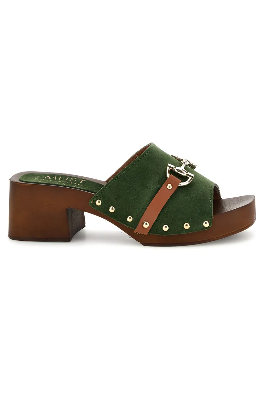 Sandalo verde in pelle con tacco e borchie Pittarello Must Have 11938