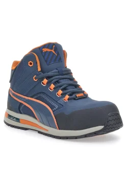 Scarpe antinfortunistiche blu e arancioni S3 Puma Safety Crosstwist Mid