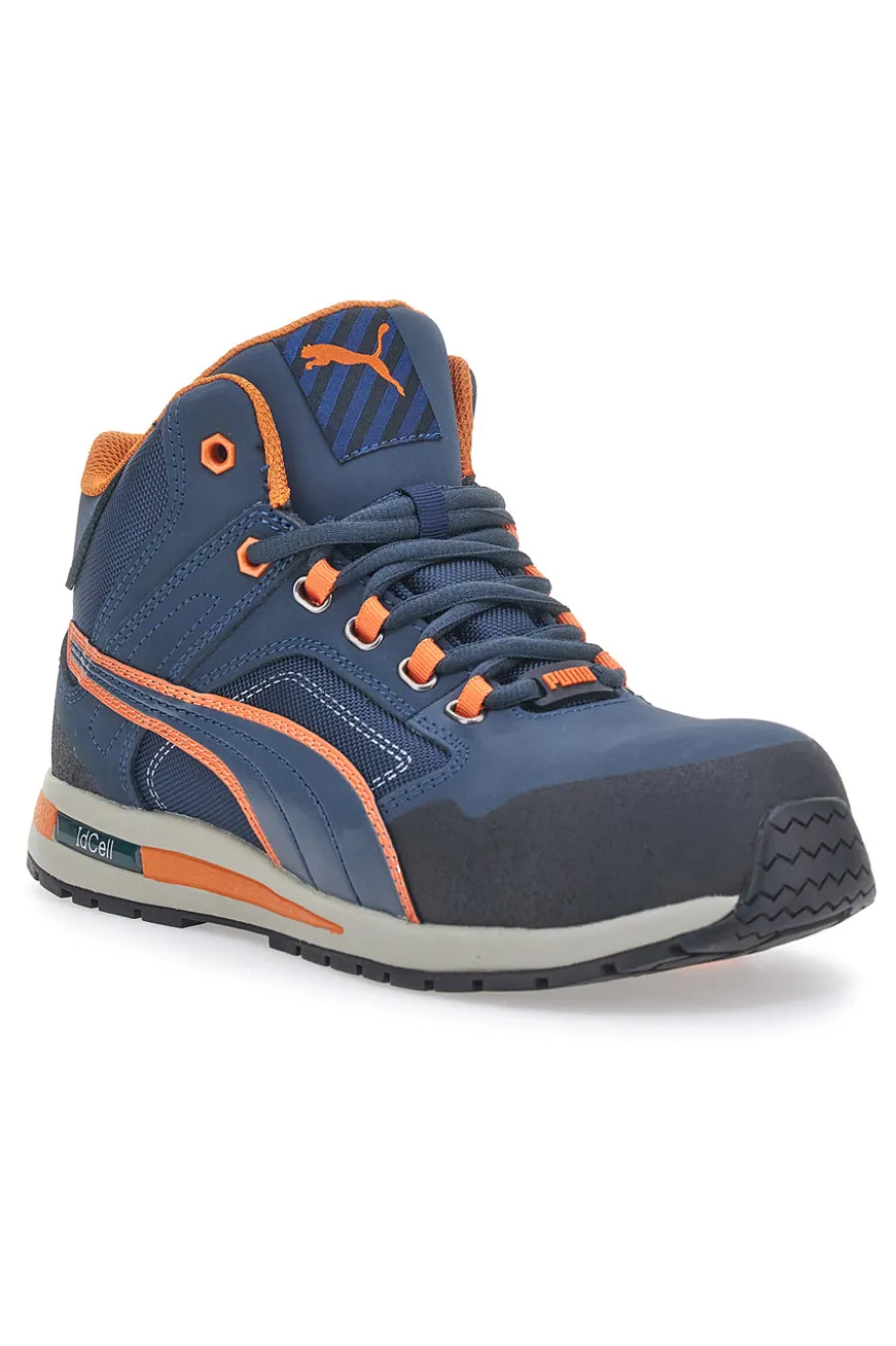 Scarpe antinfortunistiche blu e arancioni S3 Puma Safety Crosstwist Mid