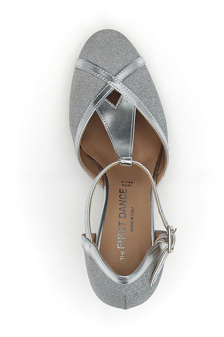 Scarpe argento con cinturino e suola in pelle The First Dance 6325
