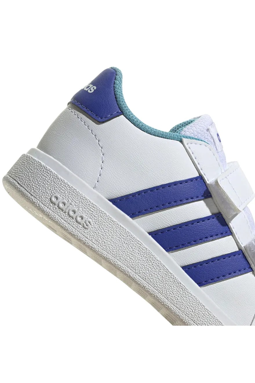 Scarpe bianche con strisce blu e chiusura a strappo Adidas Grand Court 2 CF I