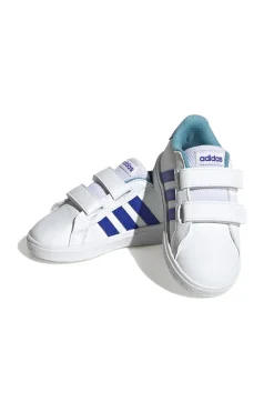 Scarpe bianche con strisce blu e chiusura a strappo Adidas Grand Court 2 CF I