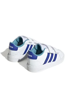 Scarpe bianche con strisce blu e chiusura a strappo Adidas Grand Court 2 CF I