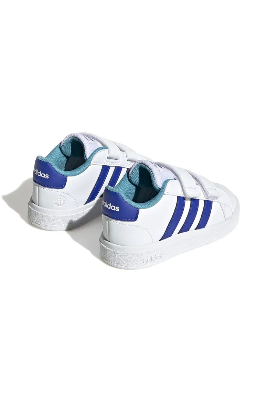 Scarpe bianche con strisce blu e chiusura a strappo Adidas Grand Court 2 CF I