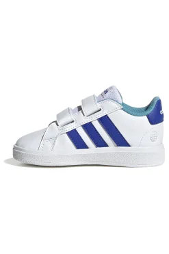 Scarpe bianche con strisce blu e chiusura a strappo Adidas Grand Court 2 CF I