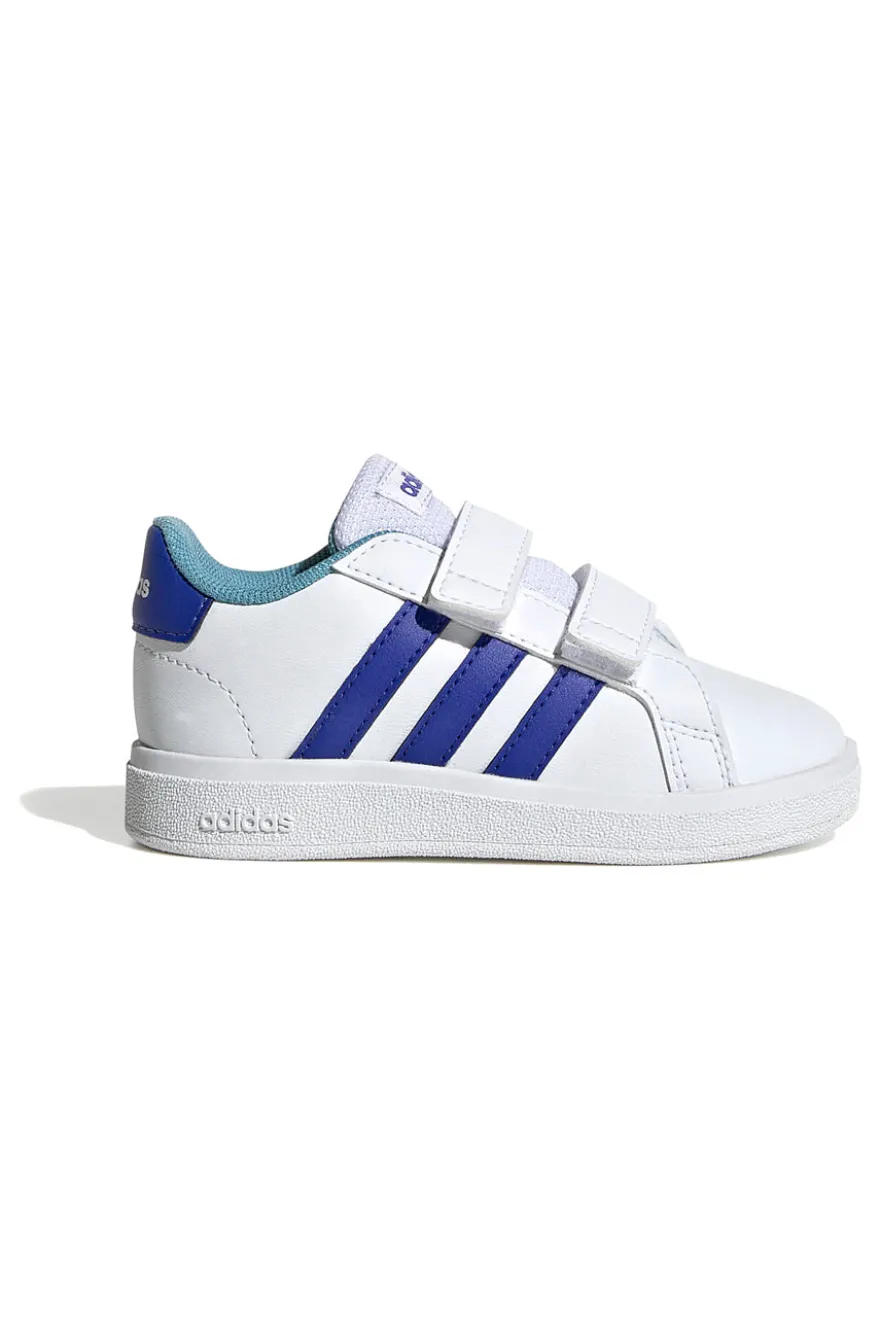 Scarpe bianche con strisce blu e chiusura a strappo Adidas Grand Court 2 CF I