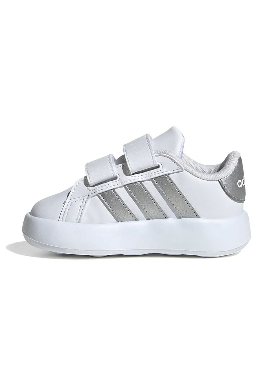 Scarpe bianche con strisce argento e suola Bubble memory Adidas Grand Court 2 CF I