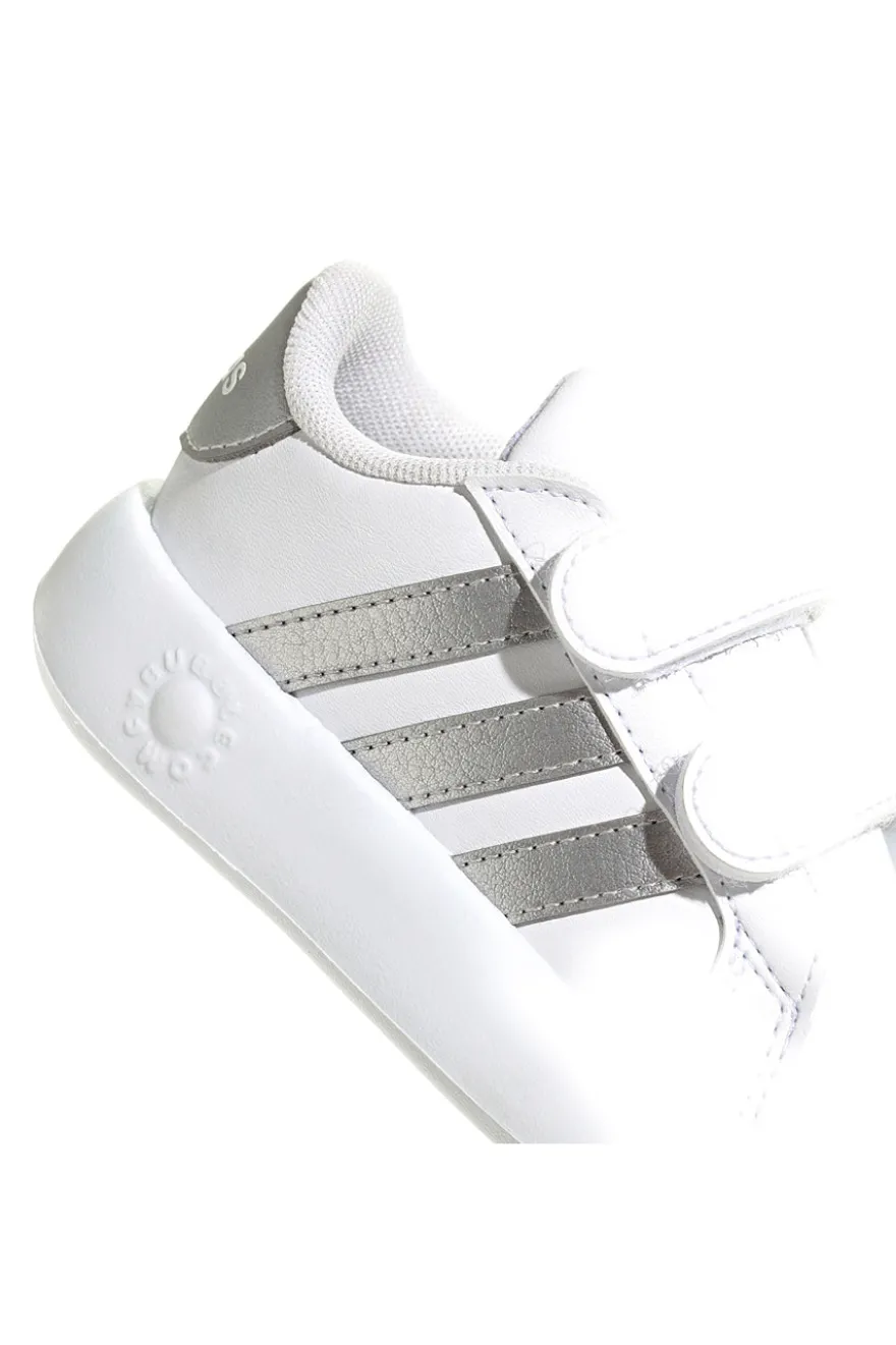 Scarpe bianche con strisce argento e suola Bubble memory Adidas Grand Court 2 CF I