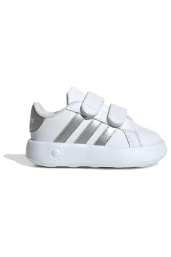 Scarpe bianche con strisce argento e suola Bubble memory Adidas Grand Court 2 CF I