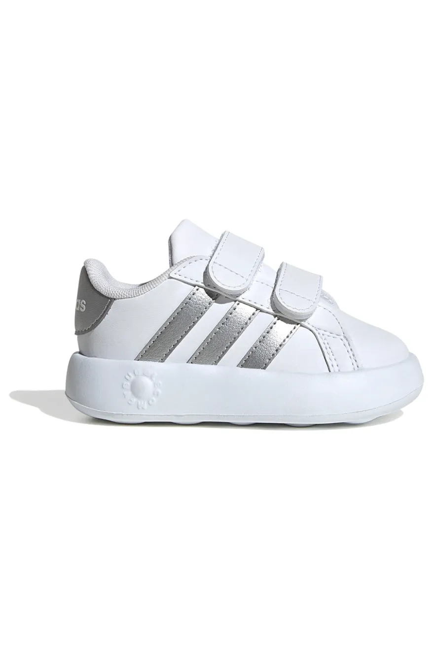 Scarpe bianche con strisce argento e suola Bubble memory Adidas Grand Court 2 CF I