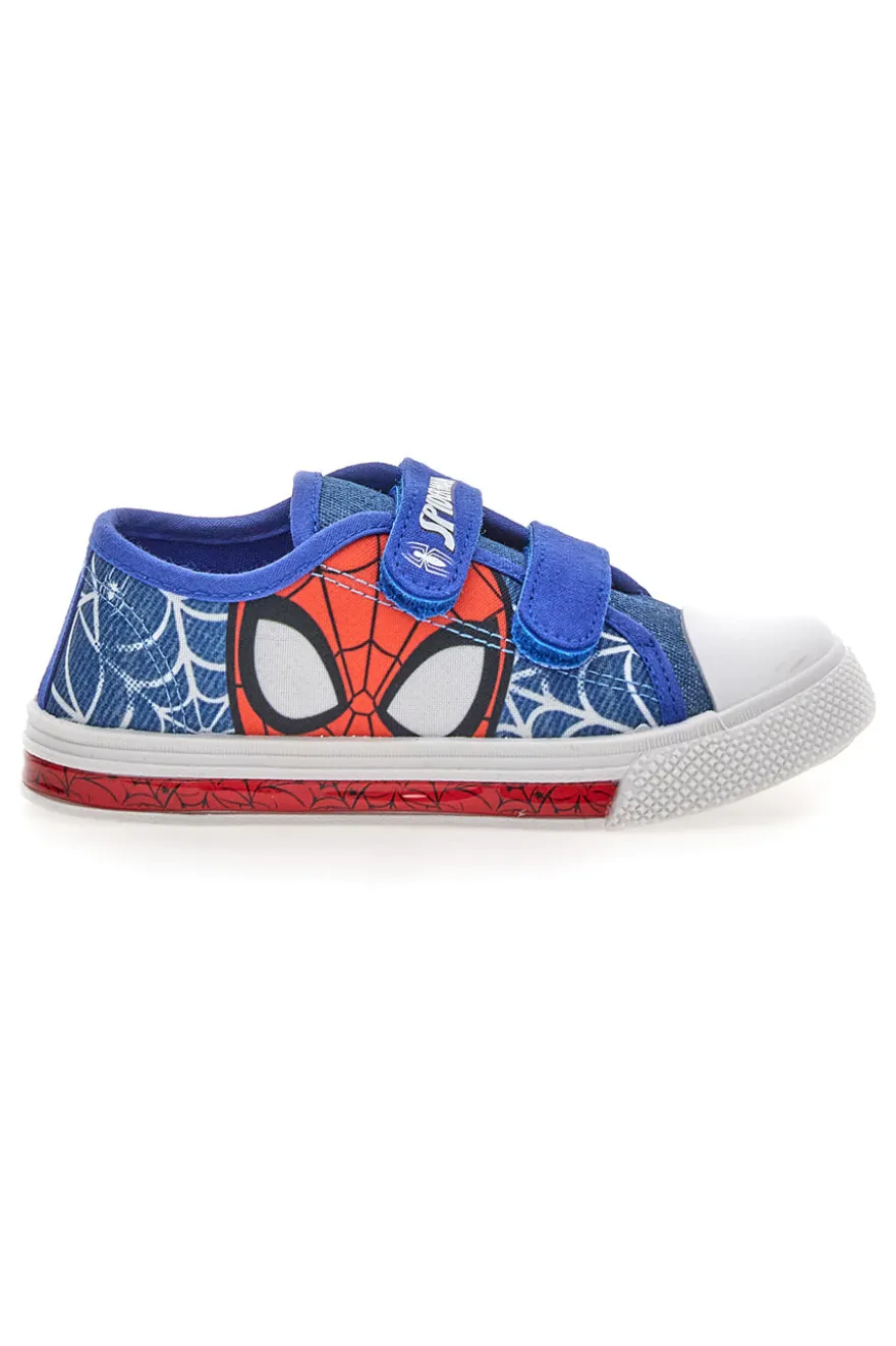 Scarpe blu in tessuto con luci e strappi Spiderman R1310638T
