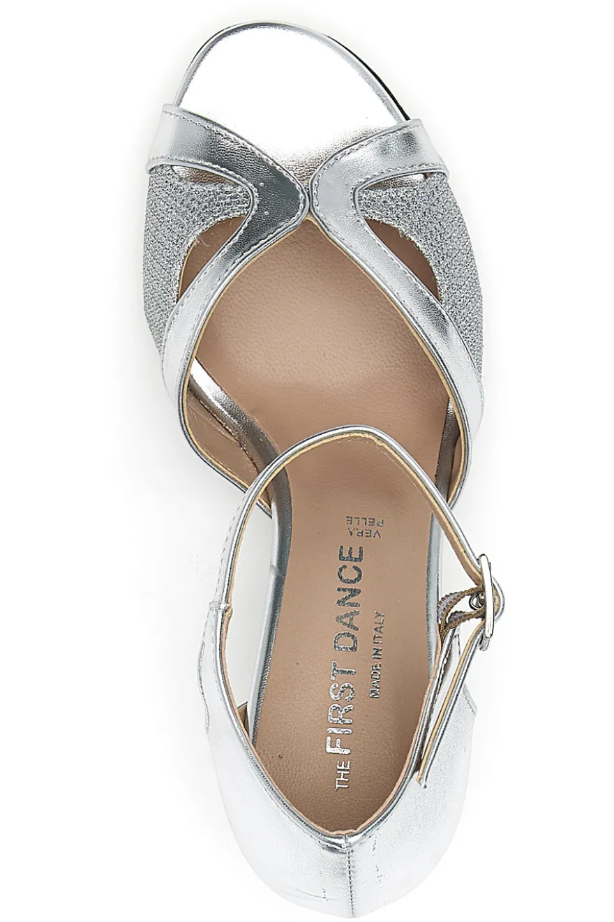 Scarpe da ballo argento con glitter e cinturino The First Dance 6558