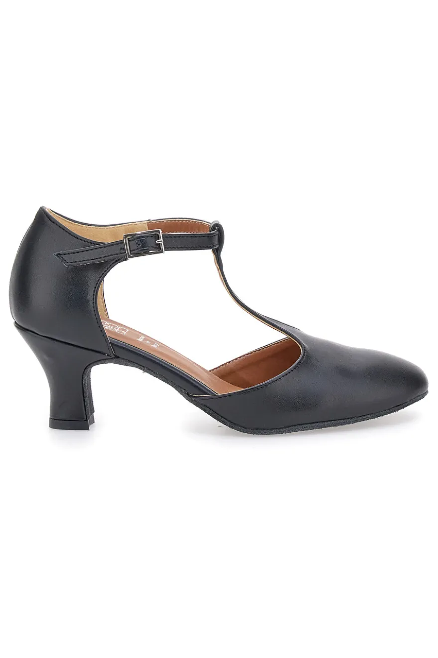 Scarpe da ballo nere con cinturino a T e suola in pelle Mon dieu 112