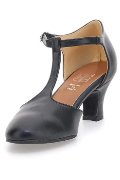 Scarpe da ballo nere con cinturino a T e suola in pelle Mon dieu 112