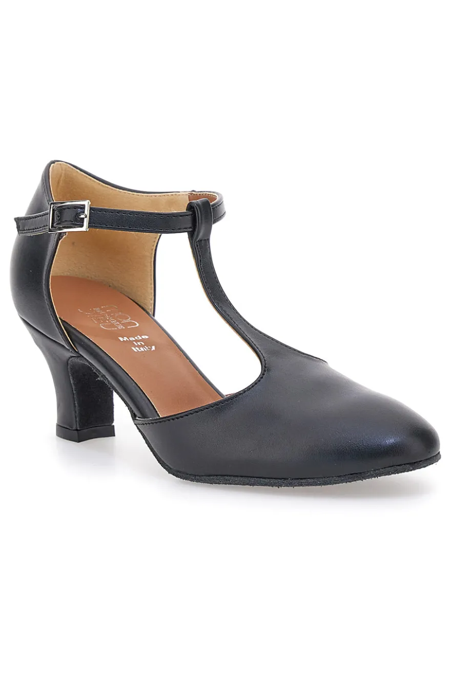 Scarpe da ballo nere con cinturino a T e suola in pelle Mon dieu 112