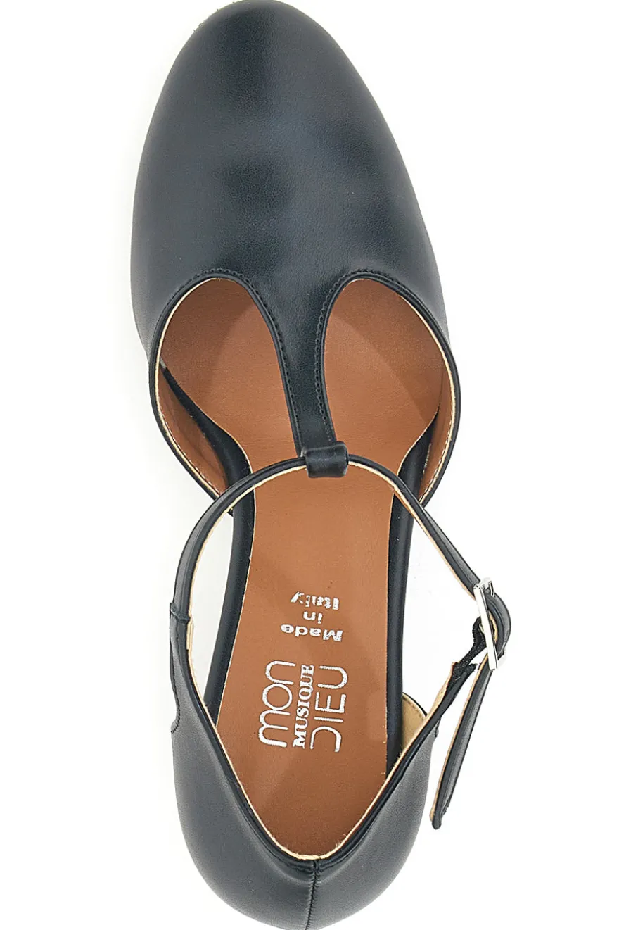 Scarpe da ballo nere con cinturino a T e suola in pelle Mon dieu 112