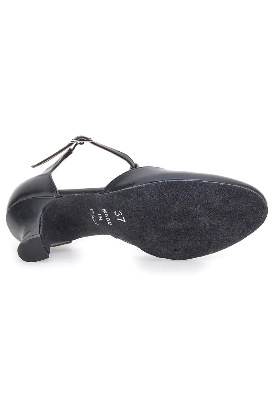Scarpe da ballo nere con cinturino a T e suola in pelle Mon dieu 112